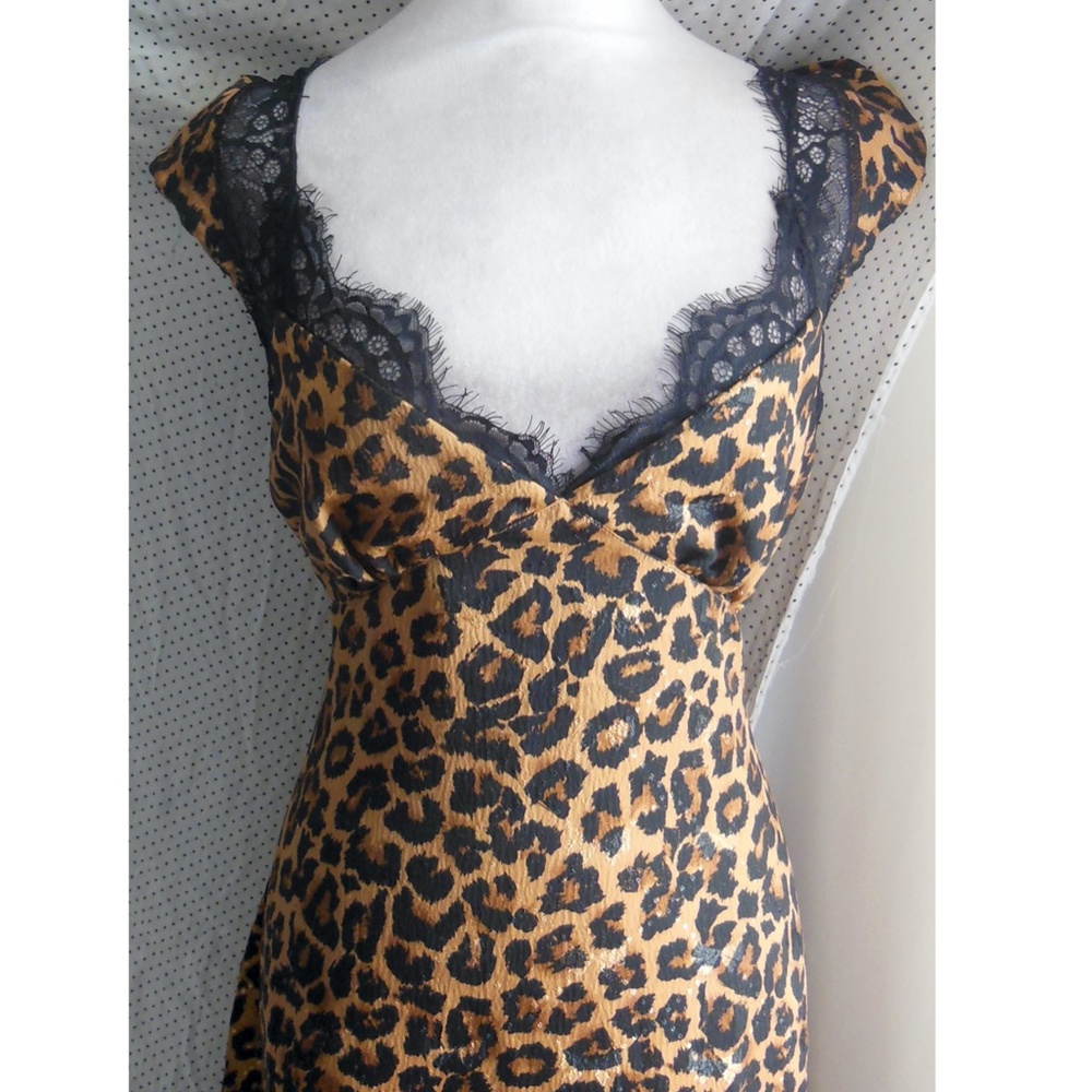NEW FREE PEOPLE Leopard ANIMAL Print Foolish Heart LACE TRIM Satin SLIP DRESS XL - Picture 8 of 16